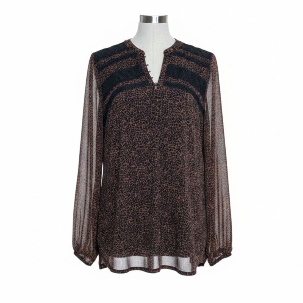 WHITE HOUSE BLACK MARKET LEOPARD PRINT LACE CAREER OFFICE ANIMAL PRINT BLOUSE